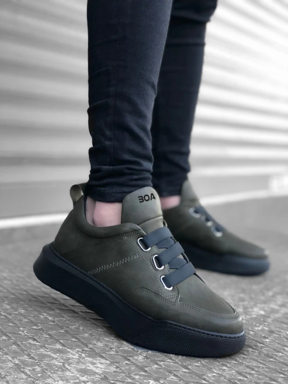 BA0160 Bantlı Erkek Yüksek Taban Haki Spor Ayakkabı - 2