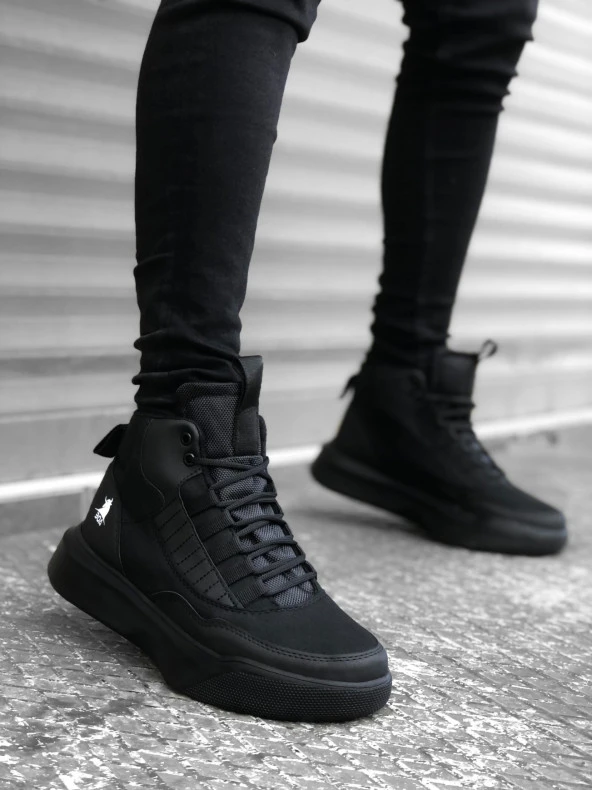 BA0192 Bağcıklı Erkek Yüksek Taban Siyah Taban Spor Bot - Resim 2