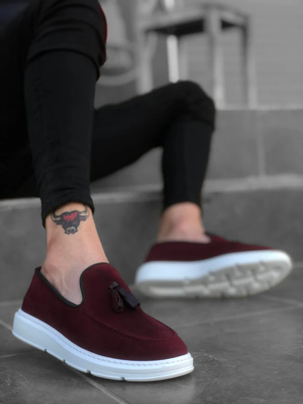 BA0005 Bağcıksız Yüksek Taban Bordo Süet Klasik Püsküllü Corcik Erkek Ayakkabı ürün görseli 1