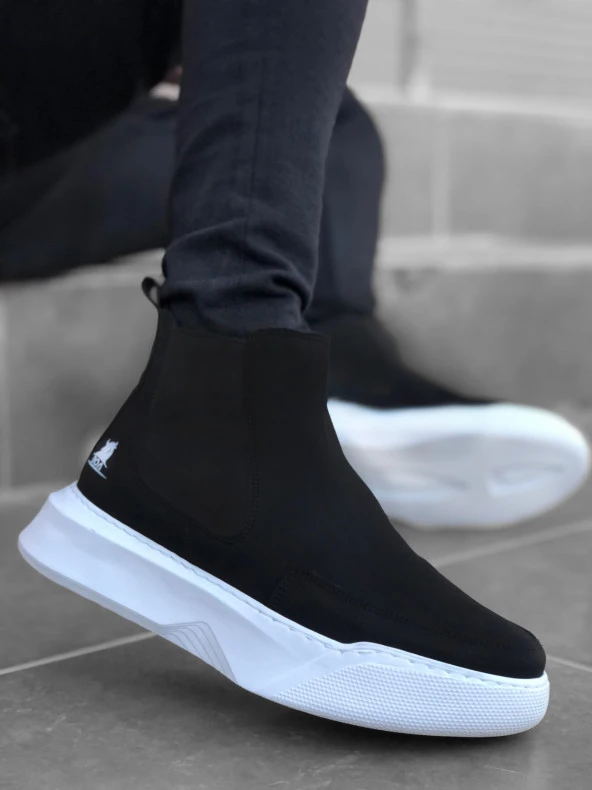 BA0150 Bağcıksız Bantlı Erkek Yüksek Taban Siyah Spor Bot - 2