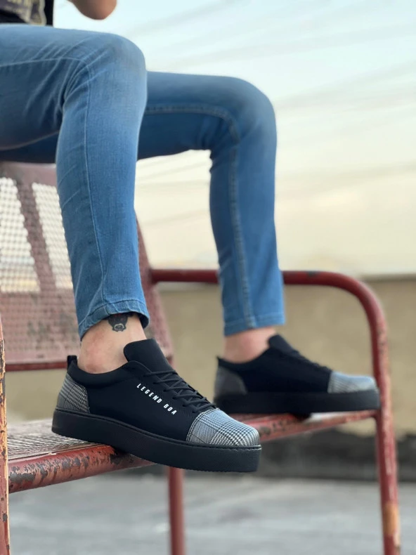 BA0104 Bağcıklı Siyah Ekose Süet Siyah Taban Spor Klasik Erkek Ayakkabı ürün görseli 1