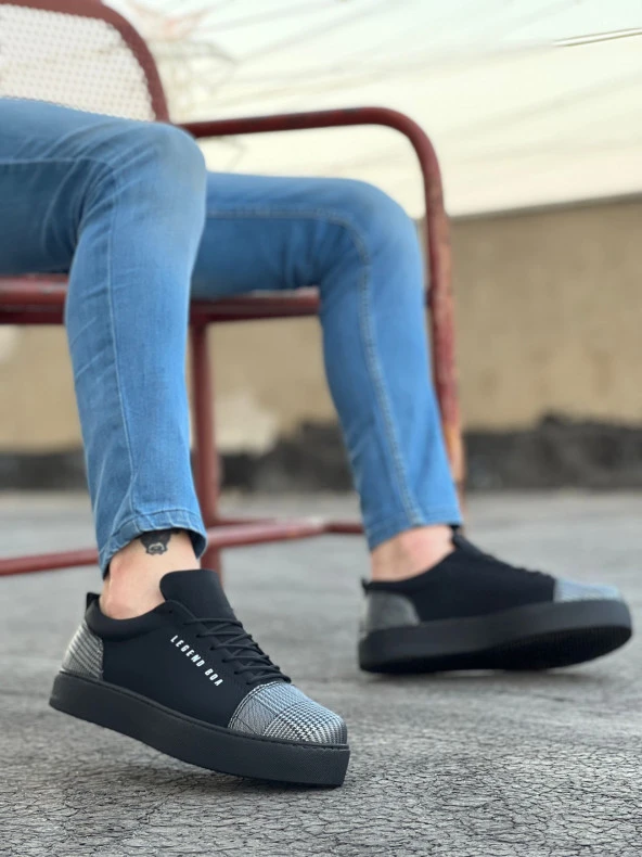 BA0104 Bağcıklı Siyah Ekose Süet Siyah Taban Spor Klasik Erkek Ayakkabı - Resim 3