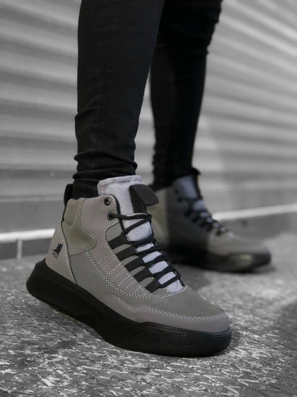 BA0192 Bağcıklı Erkek Yüksek Taban Füme Siyah Taban Spor Bot - Resim 2