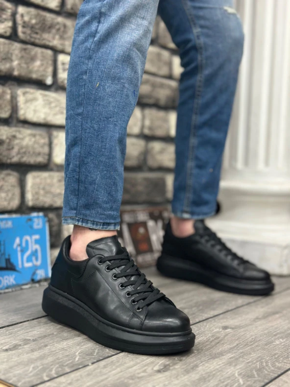 BA0547 BOA Kalın Yüksek Taban Siyah Bağcıklı Spor Erkek Ayakkabı ürün görseli 1