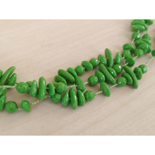 ÜÇ SIRALI YEŞİL BUNCUKLU BAYAN KOLYESİ, ÜÇLÜ YEŞİL BONCUK KOLYE - ÜÇLÜ YEŞİL KOLYE