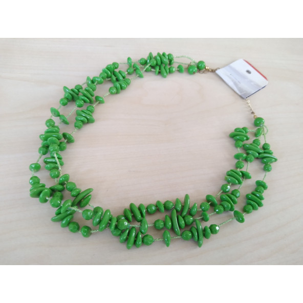 ÜÇ SIRALI YEŞİL BUNCUKLU BAYAN KOLYESİ, ÜÇLÜ YEŞİL BONCUK KOLYE - ÜÇLÜ YEŞİL KOLYE - 2