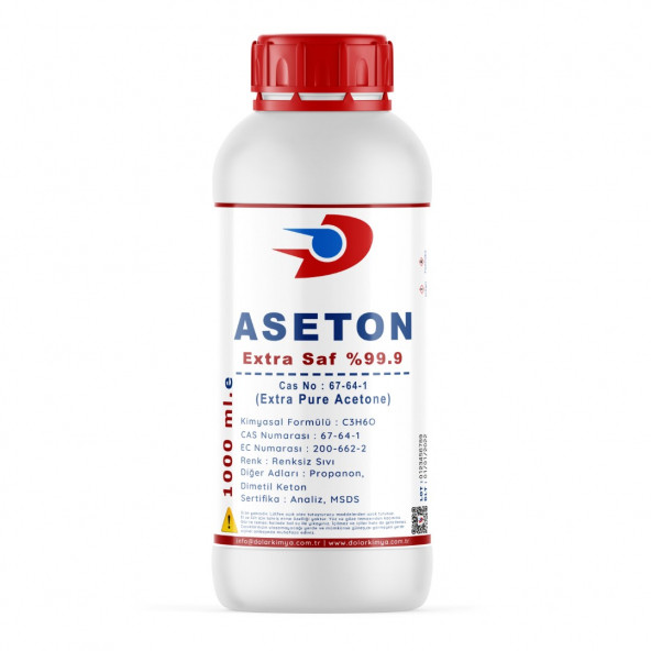 Dolar Kimya Saf ASETON ( 99.9) - Oje Temizleyici - Extra Pure - 1 Litre
