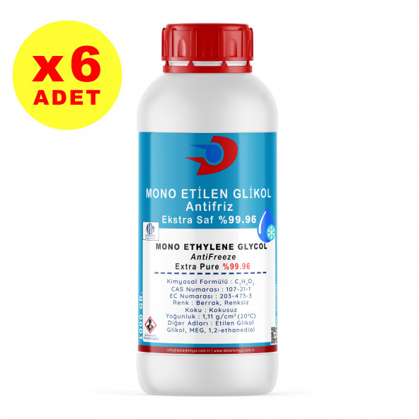 Mono Etilen Glikol (MEG) | Antifriz | Extra Saf 99.96 | 1 Kg X 6 ADET