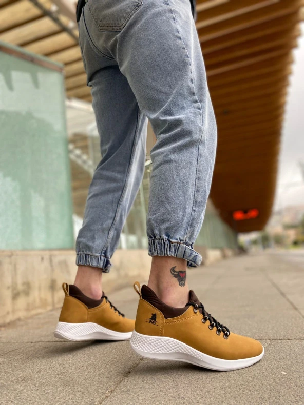 BA0601 Bağcıklı Rahat Kalın Taban Camel Sarı Beyaz Erkek Spor Ayakkabı - Resim 2