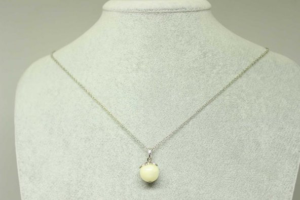 Sedef Taşı Beyaz Kolye Ucu Zincirli ürün görseli 1