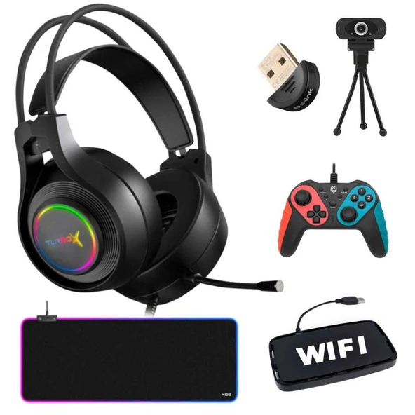 Turbox TRX-100 Bundle Kablolu Kulaklık Oyun Kolu Webcam Wifi Bluetooth RGB Mouse Pad Oyuncu Seti