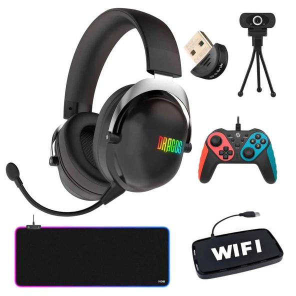 Turbox TRX-103 Bundle Kablosuz Kulaklık Oyun Kolu Webcam Wifi Bluetooth RGB Mouse Pad Oyuncu Seti