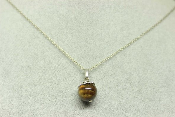 Kaplan Gözü Taşı Kolye Ucu Zincirli - Resim 3