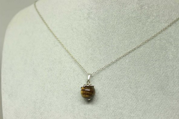 Kaplan Gözü Taşı Kolye Ucu Zincirli - Resim 4