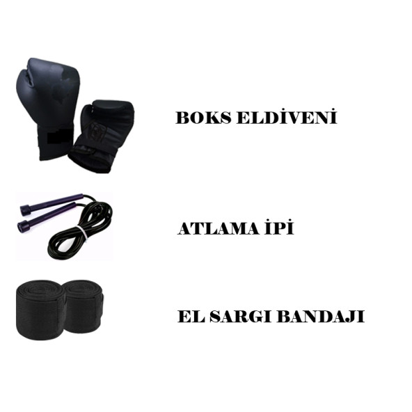 Desfabe Boxing Star 70x25 Cm Zincirli Boks Kum Torbası Siyah+El Sargı Bandajı+Boks Eldiveni+Atlama İpi - 2