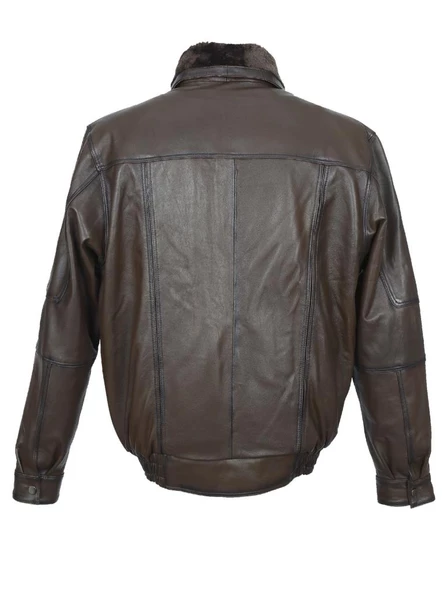 Yakası ve İçi Peluşlu Battal Beden Fındık Renk Erkek Deri Mont - 5