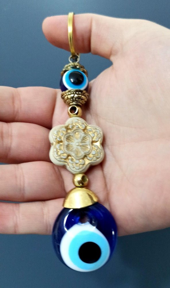 Çiçek Modelli Cam Nazar Boncuklu Anahtarlık - 2