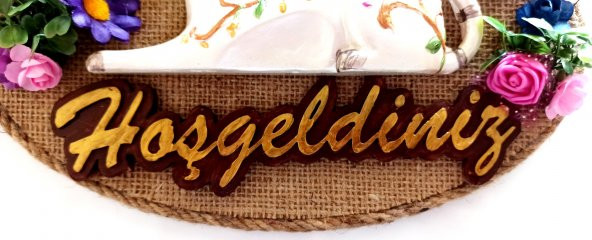 Kedi Figürlü El Yapımı Hoşgeldiniz Kapı Süsü - Resim 2