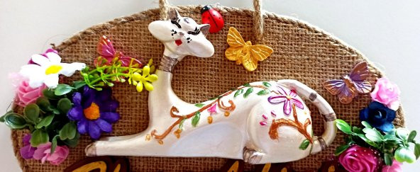 Kedi Figürlü El Yapımı Hoşgeldiniz Kapı Süsü - Resim 3