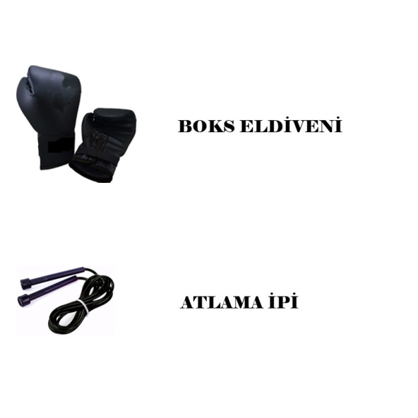 Desfabe Boxing Star 70x25 Cm Zincirli Boks Kum Torbası Siyah+Atlama İpi+Boks Eldiveni - 2