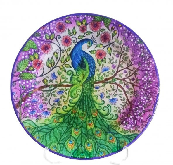 Tavus Kuşu Figürlü Porselen El Boyaması Lila Rengi Masa Ve Konsol Dekoru