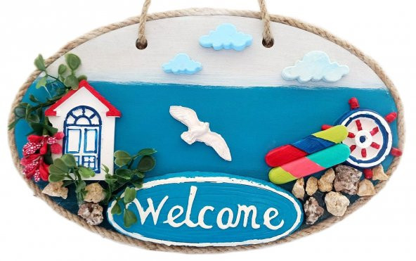 Sahil Kasabası Welcome Yazılı El Yapımı Kapı Süsü - Resim 2