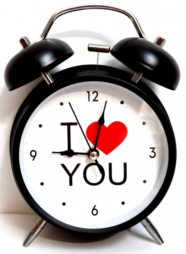 I Love You Çalar Saat Seni Seviyorum Kalpli Siyah Saat