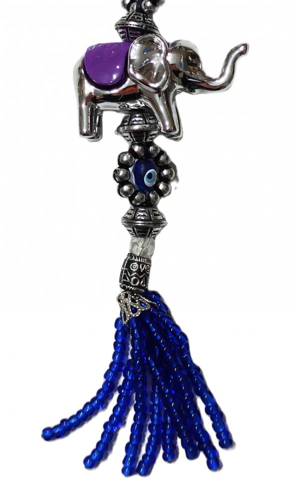 Nazar Boncuklu Boncuk Püsküllü Mor Filli Anahtarlık - 2