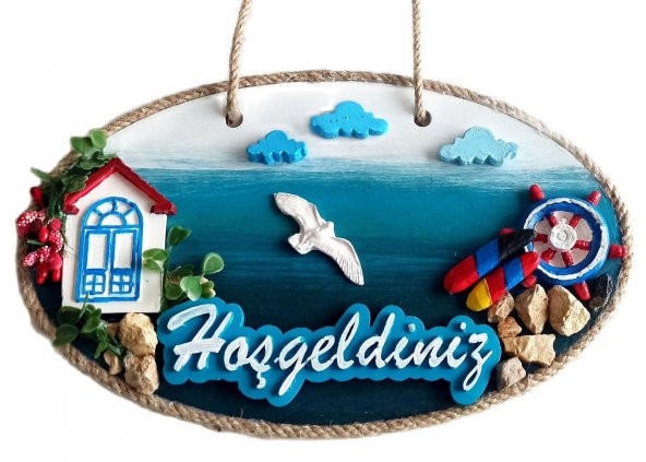 Sahil Kasabası Hoşgeldiniz Yazılı El Yapımı Kapı Süsü ürün görseli