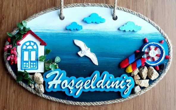 Sahil Kasabası Hoşgeldiniz Yazılı El Yapımı Kapı Süsü - Resim 2