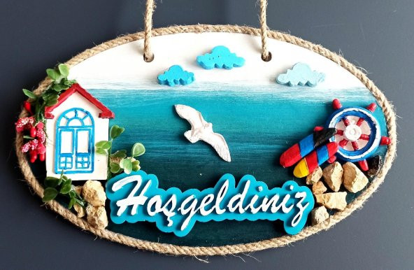 Sahil Kasabası Hoşgeldiniz Yazılı El Yapımı Kapı Süsü - Resim 3
