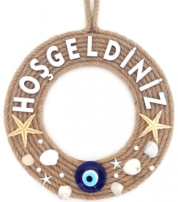 Deniz Yıldızlı Nazar Boncuklu Çakıl Taşlı İncili Hoş Geldiniz Yazılı Kapı Ve Duvar Süsü - Resim 2