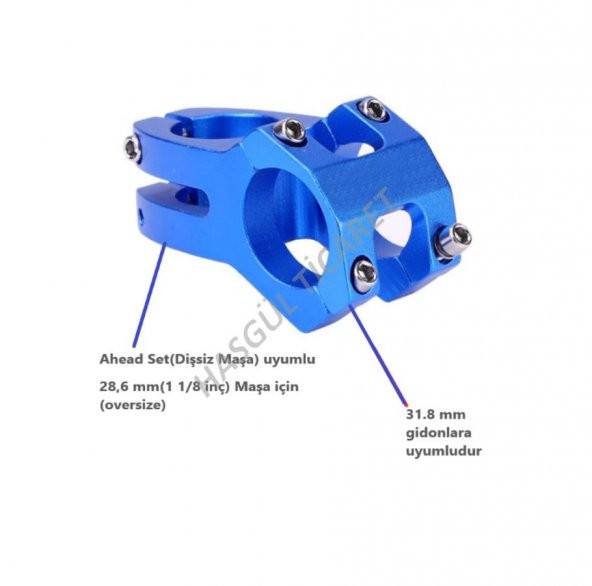 Hsgl Bisiklet Mavi Alüminyum Gidon Boğazı 30 mm 31.8-28.6 Bisiklet Gidon Boğazı Mavi - 2