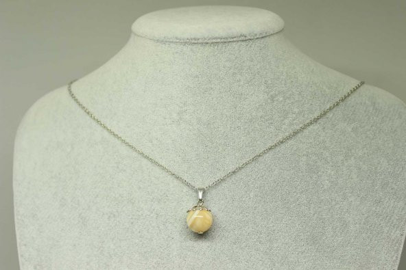 Sedef Taşı Karamel Kolye Ucu Zincirli ürün görseli 1