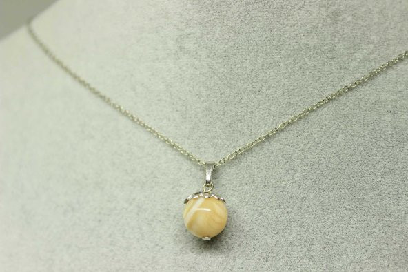 Sedef Taşı Karamel Kolye Ucu Zincirli - Resim 3