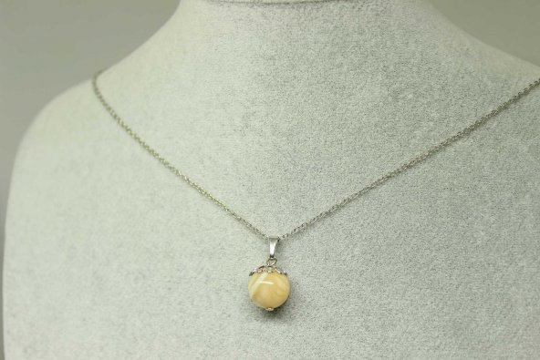 Sedef Taşı Karamel Kolye Ucu Zincirli - Resim 4