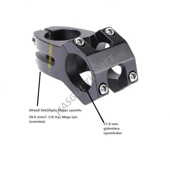 Hsgl Bisiklet Siyah Alüminyum Gidon Boğazı 30 mm 31.8-28.6 Bisiklet Gidon Boğazı Siyah - 5