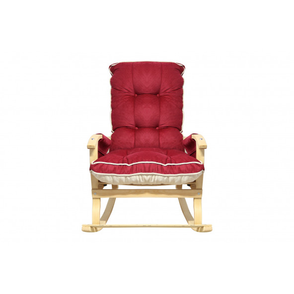 Mobildeco Sultan Lüx Ahşap Çift Minderli Çift Cepli Sallanan Sandalye Bordo/Krem - 3