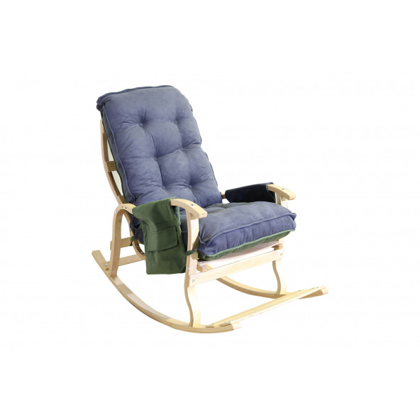 Mobildeco Sultan Lüx Ahşap Çift Minderli Çift Cepli Sallanan Sandalye Yeşil/Füme - 5