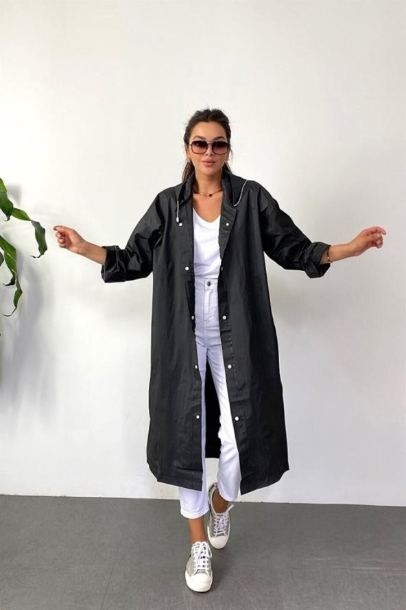 Kadın Erkek Yağmurluk Kapüşonlu Çıtçıtlı Eva Siyah Yağmurluk M21mrc881r03 - 4