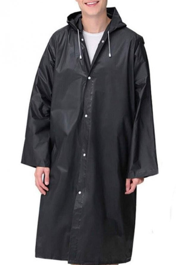 Kadın Erkek Yağmurluk Kapüşonlu Çıtçıtlı Eva Siyah Yağmurluk M21mrc881r03 - 7