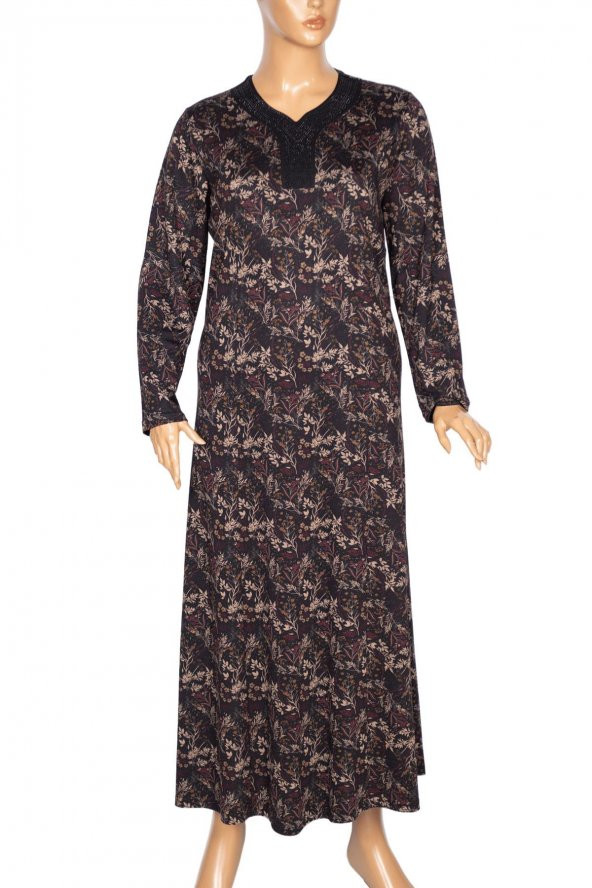 Hesna Kadın Demet Kuplu Boydan Bordo Kır Çiçekli Elbise