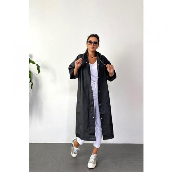 Kadın Erkek Yağmurluk Kapüşonlu Çıtçıtlı Eva Siyah Yağmurluk M21mrc881r03 - 2