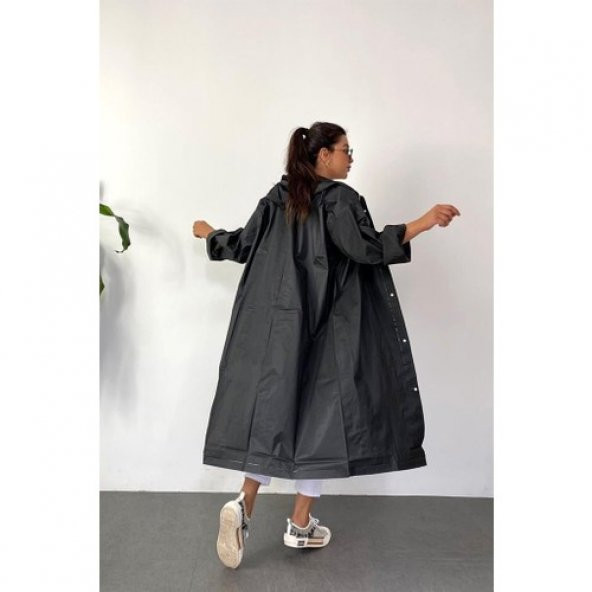 Kadın Erkek Yağmurluk Kapüşonlu Çıtçıtlı Eva Siyah Yağmurluk M21mrc881r03 - 3