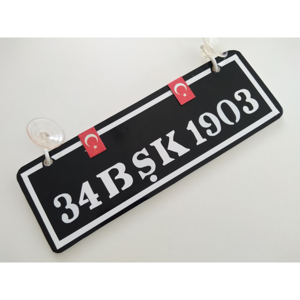 DEKOR PLAKA - 34 BŞK 1903 kişiye özel (22x7,5cm) vantuzlu Pleksi Dekor Levha SİYAH BEYAZ PLAKA