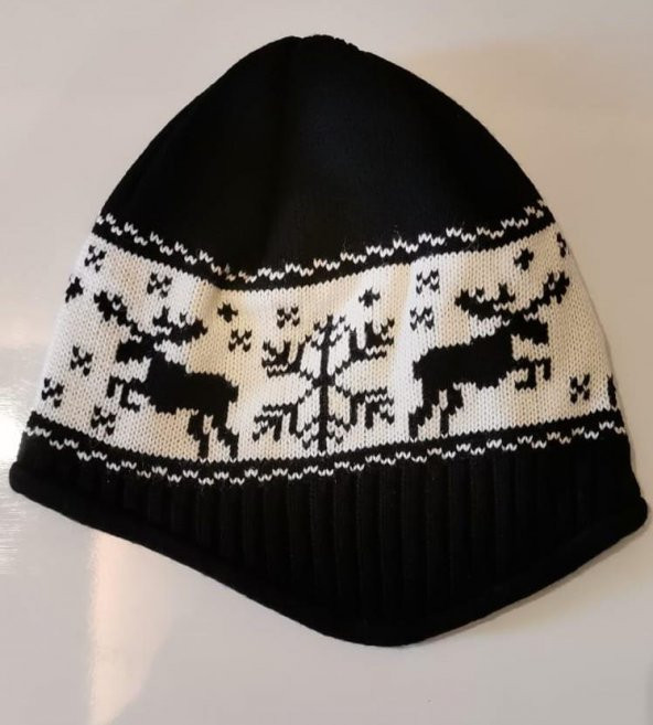 İçi Polarlı Kulaklı Beyaz Kartanesi Desenli Kulaklı Bere - 7