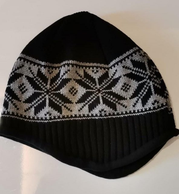 İçi Polarlı Kulaklı Beyaz Kartanesi Desenli Kulaklı Bere - 8