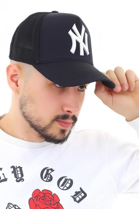 Fileli New York Yankees Nakışlı Şapka Siyah Beyaz Ny Şapka - 7