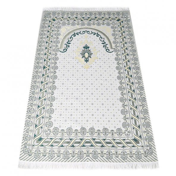 İpek Saten Osmanlı Desenli Seccade Koyu Yeşil 67x120 cm - 230 gr - 1