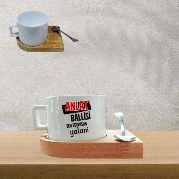 Anlat Ballisi Tasarımlı Ahşap Tepsili Çay Fincanı - 1